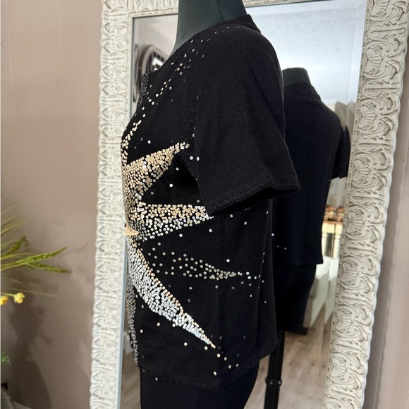 Michael Simon • Sequin Star Knit Short Sleeve Sweater - Picture 9 of 15